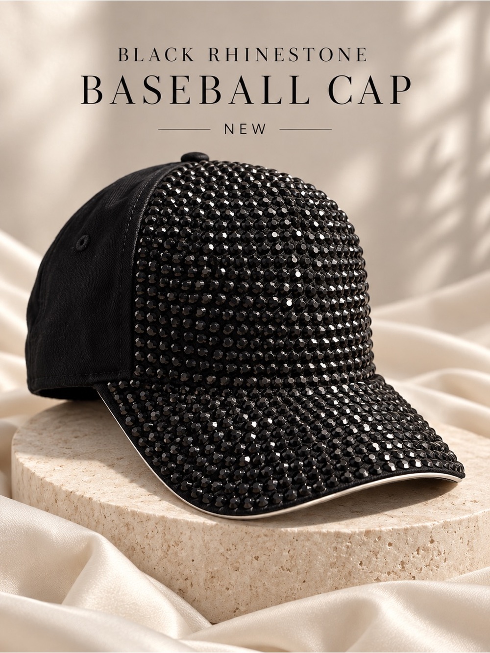 Black Rhinestone Baseball Cap – Sparkly Bling Hat